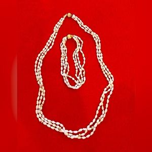 Seed Pearl and Gold Necklace with Matching Bracelet